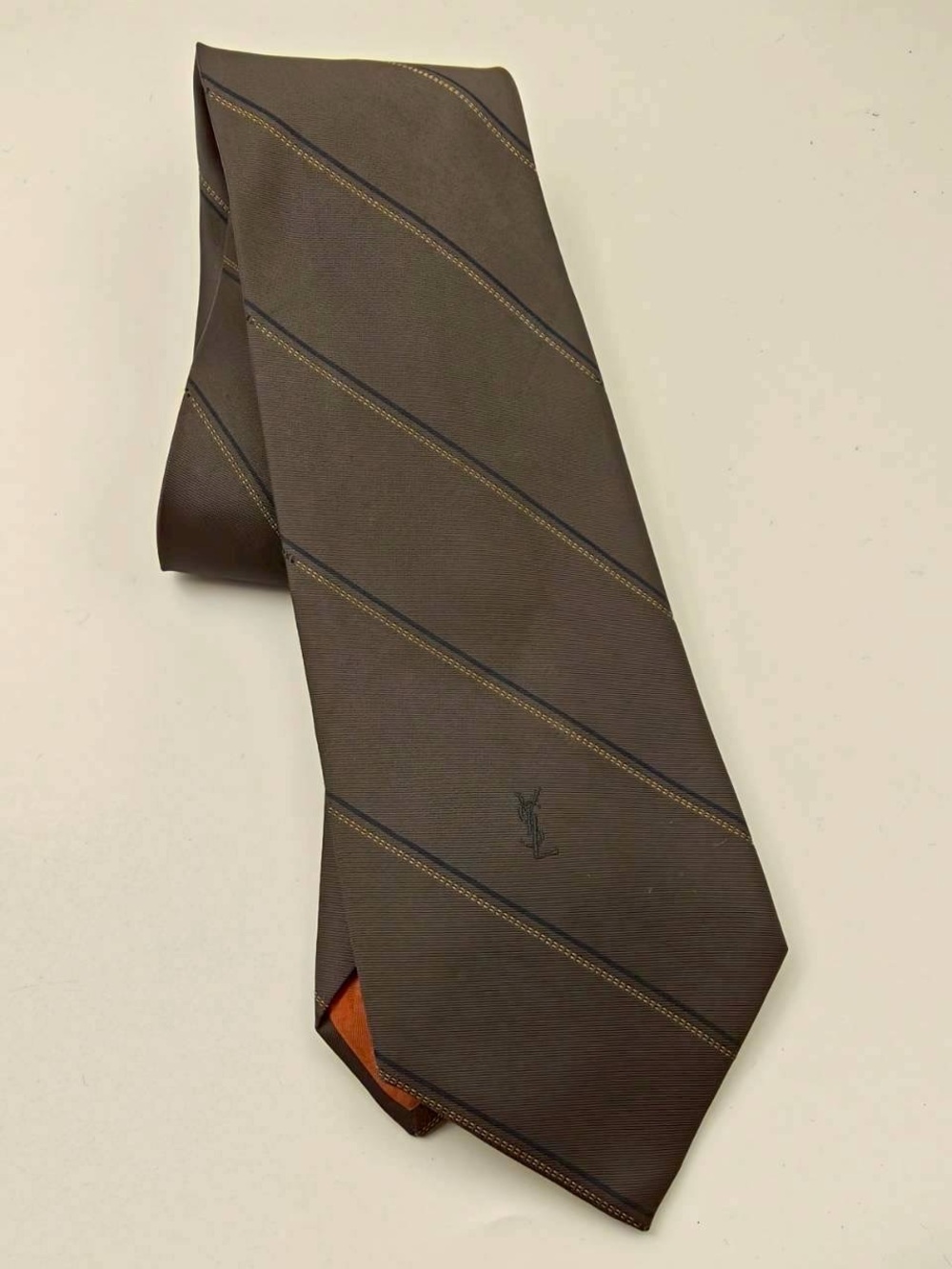 Yves Saint Laurent Dark Brown Silk Tie with Subtle Diagonal Stripes